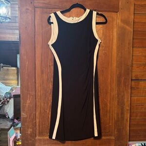 Chaps Black Midi Dress with White Accents